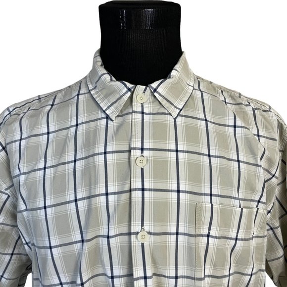 Levi's | Men's Tan White Black Plaid Short Sleeve Button Front Shirt Large - Picture 3 of 8